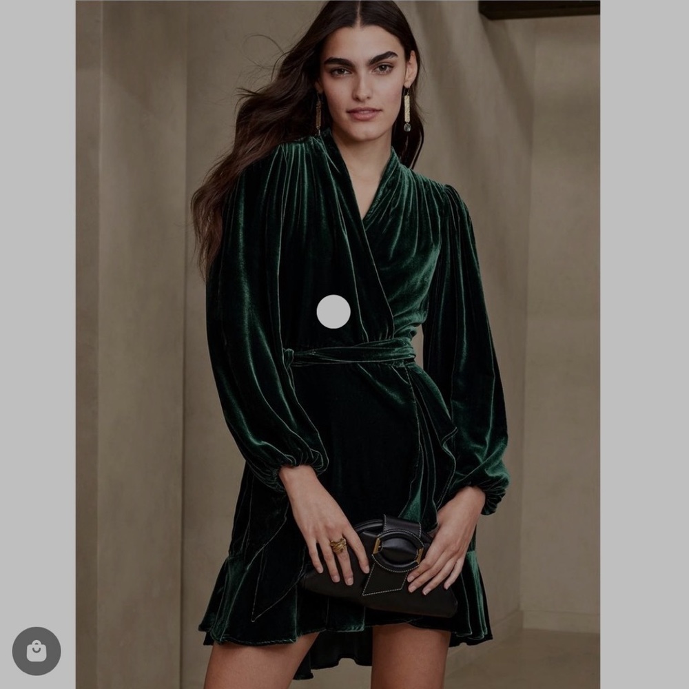 Banana republic Aida Velvet Wrap Dress in Galactic Green.